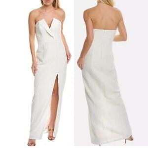 NWT Aidan by Aidan Mattox Strapless Column Gown in White 8 STUNNING Tuxedo Gown